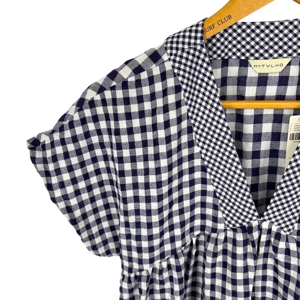NWT Anthropologie 11-1-TYLHO Navy Blue Gingham Swing Mini Dress Size Extra Small - Picture 2 of 11